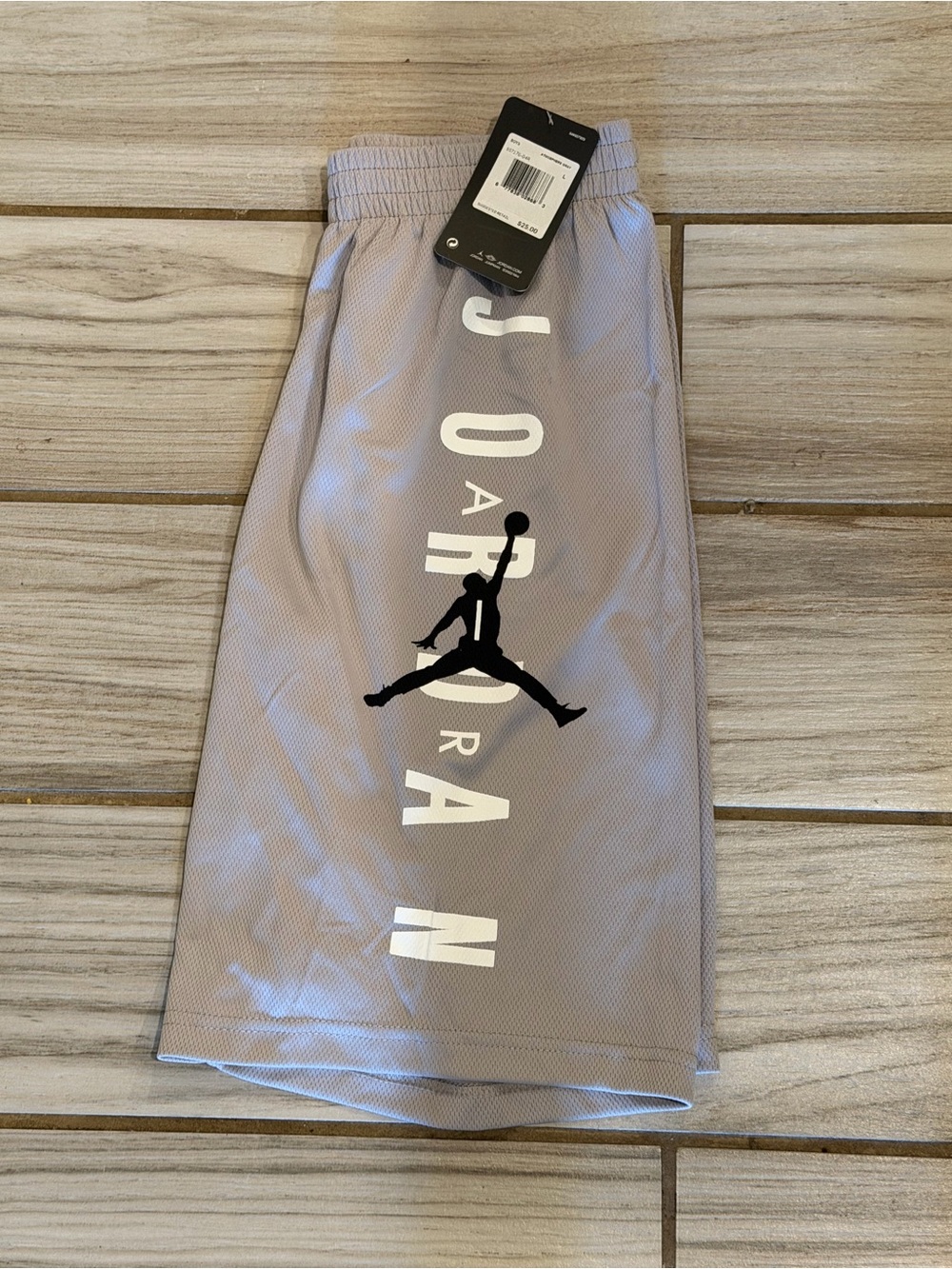 Jordan Youth Mesh Shorts in Light Gray with Black Jumpman